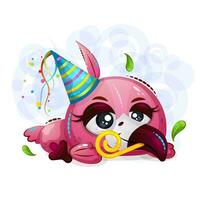 Flamingo on the birthday illustration vector