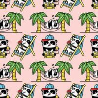 Seamless pattern with cute kawaii pandas vector