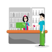 A man in a supermarket pays for purchases at the checkout counter vector