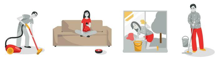 House cleaning, flat vector people