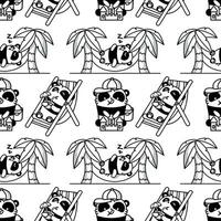 Seamless pattern with cute kawaii pandas vector