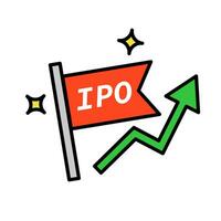 IPO flag icon. Glitter symbol and rising arrow. Vector. vector