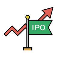 ipo bandera y incrementar flecha icono. inicial público ofrecimiento existencias. vector. vector