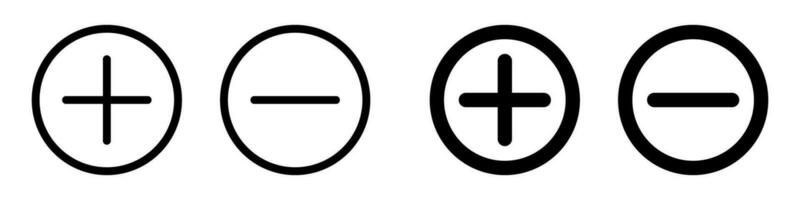 Round plus and minus icons set with different thicknesses. Vector. vector