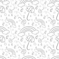 Vector seamless pattern with rainbows and umbrellas