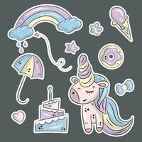 Set of stickers with unicorn vector