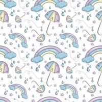 Vector seamless pattern with rainbows and umbrellas