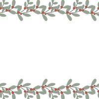 Branches, leaves and berries in beautiful Christmas composition. Seamless horizontal string, ribbon. Holiday design for invitation, banner, greeting card vector