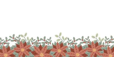 Christmas background with Poinsettia border and copy space for text. Floral winter decoration vector