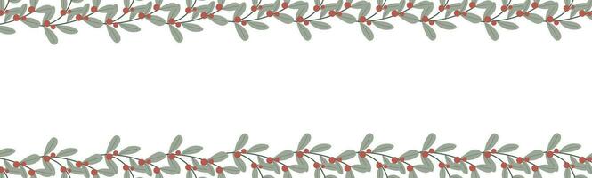 Branches, leaves and berries in beautiful Christmas composition. Seamless horizontal string, ribbon. Holiday design for invitation, banner, greeting card vector