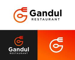 Letter G monogram spoon fork restaurant logo design. vector