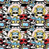 Seamless pattern with cute kawaii pandas vector