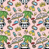 Seamless pattern with cute kawaii pandas vector