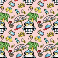 Seamless pattern with cute kawaii pandas vector