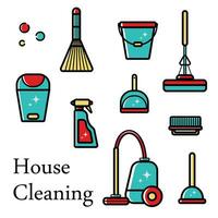 House cleaning set of vector lineal icons