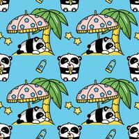 Seamless pattern with cute kawaii pandas vector