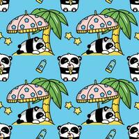 Seamless pattern with cute kawaii pandas vector