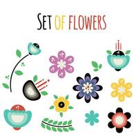 Set of vector flowers on the white background