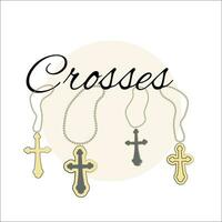 Christening linear illustration with crosses vector