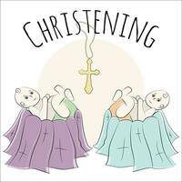 Christening linear illustration with baby vector