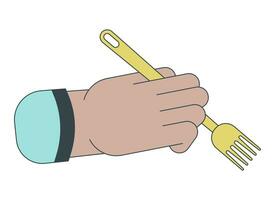 Holding fork linear cartoon character hand illustration vector