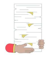 Holding paperwork pile linear cartoon character hands illustration vector