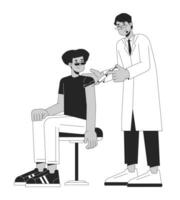 Vaccination student black and white cartoon flat illustration vector