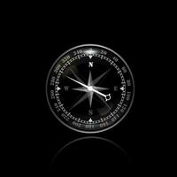 3D realistic compass, round with chrome rim. Vector illustration on black background