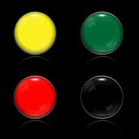 3D realistic set of round buttons with a chrome rim. Vector illustration on black background