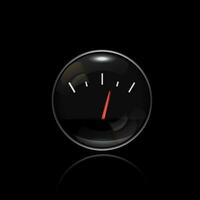 Fuel level indicator. Round black car dashboard 3d device. Vector illustration on black background