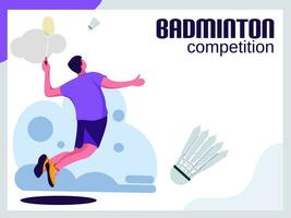 plano diseño, caracteres, masculino atleta jugando bádminton, con vacío espacio a añadir información, vector