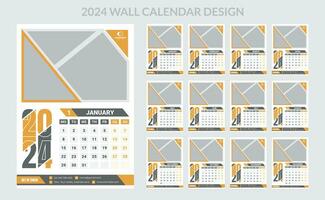 2024 Business Wall Calendar template set. 12 page wall calendar. vector