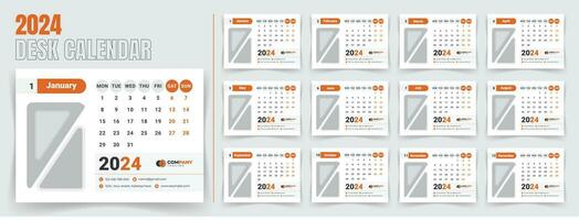 Desk calendar 2024 template design, monthly calendar, table calendar, office calendar 2024. with editable elements. vector