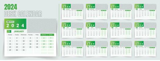 Desk calendar 2024 template design, monthly calendar, table calendar, office calendar 2024. with editable elements. vector