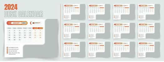 Desk calendar 2024 template design, monthly calendar, table calendar, office calendar 2024. with editable elements. vector