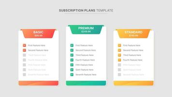 Plan Offer Price Package Subscription Comparison Table Chart Infographic Design Template vector