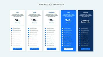 Plan Offer Price Package Subscription Comparison Table Chart Infographic Design Template vector