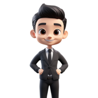 AI generated 3D Cute cartoon Businessman character in black suit on transparent background png