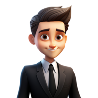 AI generated 3D Cute cartoon Businessman character in black suit on transparent background png