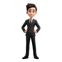 ai gerado 3d fofa desenho animado homem de negocios personagem dentro Preto terno em transparente fundo png