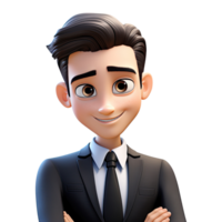 AI generated 3D Cute cartoon Businessman character in black suit on transparent background png