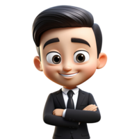 AI generated 3D Cute cartoon Businessman character in black suit on transparent background png