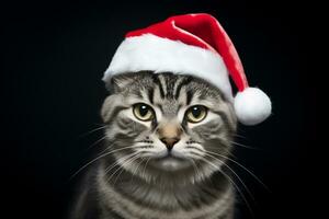 cute cat wearing Santa Claus hat portrait photo
