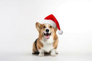 cute corgi wear Santa claus hat portrait photo