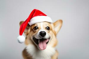 linda corgi vestir Papa Noel claus sombrero retrato foto