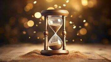 hourglass with golden bokeh,running out of time concept photo