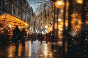 defocused Christmas Market street night light background photo