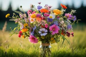 un florero lleno con un montón de vistoso flores, generativo ai foto