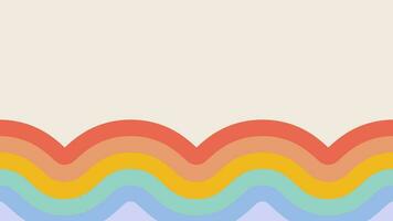 Retro abstract background with rainbow wave stripe in bottom and copy space. Vintage groovy frame in doodle style. Vector horizontal template for banner, cover, social media