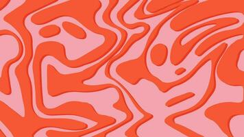 Groovy hippie 70s background in orange, red and pink colors. Abstract 3d waves, swirl, twirl pattern. Vector texture in trendy retro trippy psychedelic style. Colorful twisted and distorted stripes